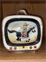 Vintage ceramic TV shaped cookie jar