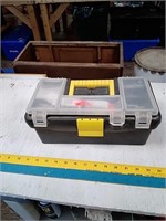 Small storage box with assorted drills and router