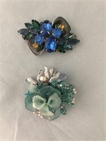 Colorful Crystal Accent Floral Brooches