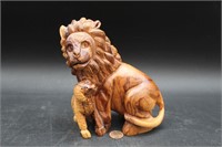 Lion & Lamb Carved Olive Wood Sculpture