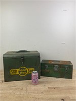 Two metal storage tins/tool boxes