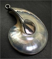 Sterling Mother of Pearl Ammonite-Shaped Pendant