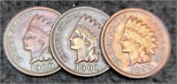 (3) Indian Head Cents w/ Full Liberty: