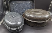 (3) Graniteware Dishes