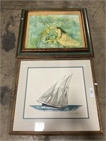 Signed Nautical Print, Water Color “Girls Picking
