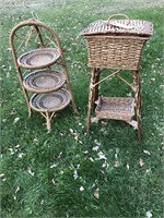 Wicker 3 tier stand 29" tall&sewing basket