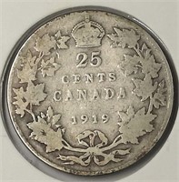 1919 Canada .925 Silver 25 Cents