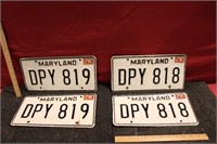 2 Pairs of Maryland 1980s Car Tags