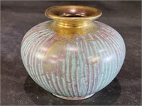 VTG Teal on Gold Drip Glaze Pottery Vase