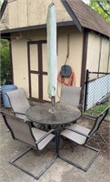 Patio set, metal and glass top table with 4