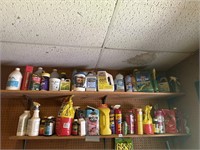 Two shelves of garden products and more