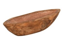 Mountain Studios Carved Teak Bowl with Copper Line