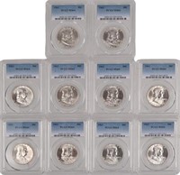 (Ten) 1963 Franklin Silver Half Dollars PCGS MS64