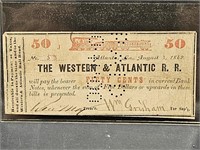 1862 Western & Atlantic RR $.50 Note