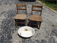 (2) Childrens Wooden Chairs & Enamel Pan