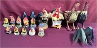 Assortment Of Roosters- Metal, Ceramic And Plush