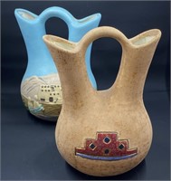 Native American Motif Wedding Vase Pair