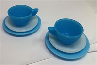 Akro Agate Blue & White Glass Child's Tea Set