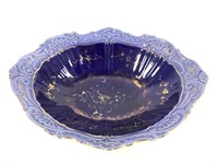 Cobalt Flo Blue Oval Serving Bowl w Gold Trim