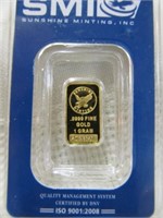 Sunshine Mint 1 Gram .999 Gold Bar Sealed w/ Assay