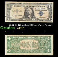 1957 $1 Blue Seal Silver Certificate Grades vf++