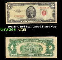 1953B $2 Red Seal United States Note Grades vf+