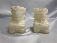 PAIR OF VINTAGE WHITE ONYX CARVED TIKI BOOKENDS 4"