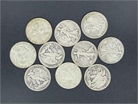 10 - half dollar silver coins