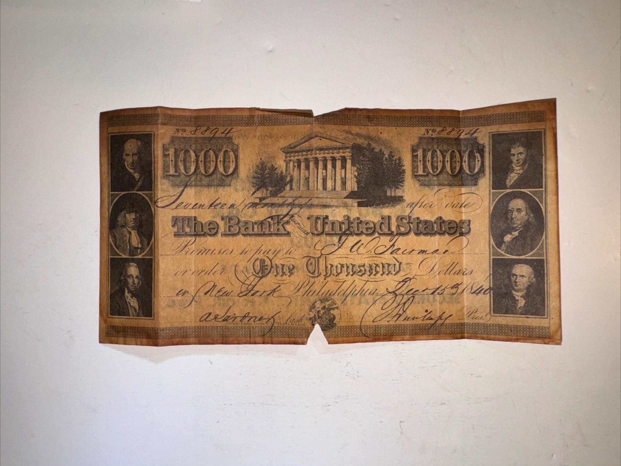 1840 $1000 Bank Note