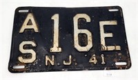 Vintage 1941 New Jersey License Plate - Black #AS1