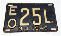 Vintage 1949 New Jersey License Plate - Black #EO2