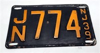 Vintage 1939 New Jersey License Plate - Black #JN7