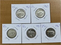 5- 1967 Cdn Quarters