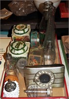 Vintage Lighter  Bottles Glassware & Tins Lot