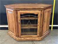 Oak Leaded Glass Entertainment Cabinet