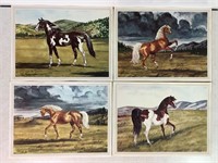 4 Horse Scene Litho Prints From 1949, 9in X 12in