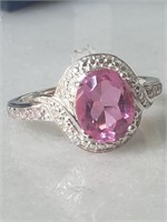 New Sterling Silver Pink Quartz Ring Sz 9