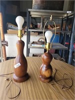 2 Vintage Wood Table Lamps with Shades - Both