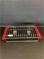 Retro red handled 2 candle metal warming rack