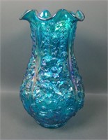 Fenton/DBS Sapphire Blue Ruffled Poppy Show Vase