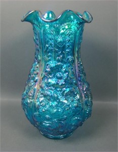 Fenton/DBS Sapphire Blue Ruffled Poppy Show Vase