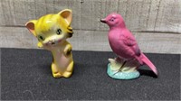 Pink Bird & Yellow Cat Salt & Pepper Shakers