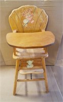 Solid Wood Vintage Child's High Chair Teddy Bear