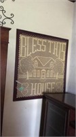hand stitched bless this house framed 35X37