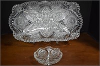 Large & Heavy Cut Crystal Platter & Divided Dish,