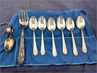 6 Sterling Stieff Teaspoons + Baby Spoon & Lg Fork