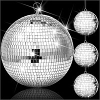 4 Pack Large Disco Ball Silver Hanging Disco Balls