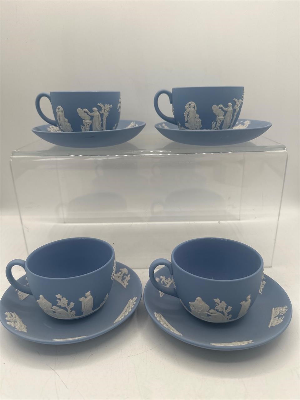 Wedgwood blue jasperware cups & saucers