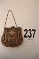 Vintage Tapestry Hand Bag with Jeweled Clasp &