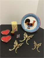 Candles, Rooster Plate & Butterflies